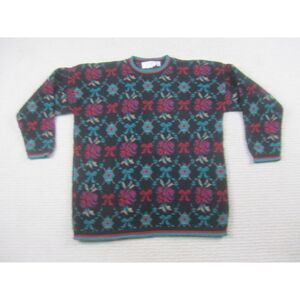 VTG United States Sweater Mens Medium Black Red Green Geometric Shapes Pullover‎